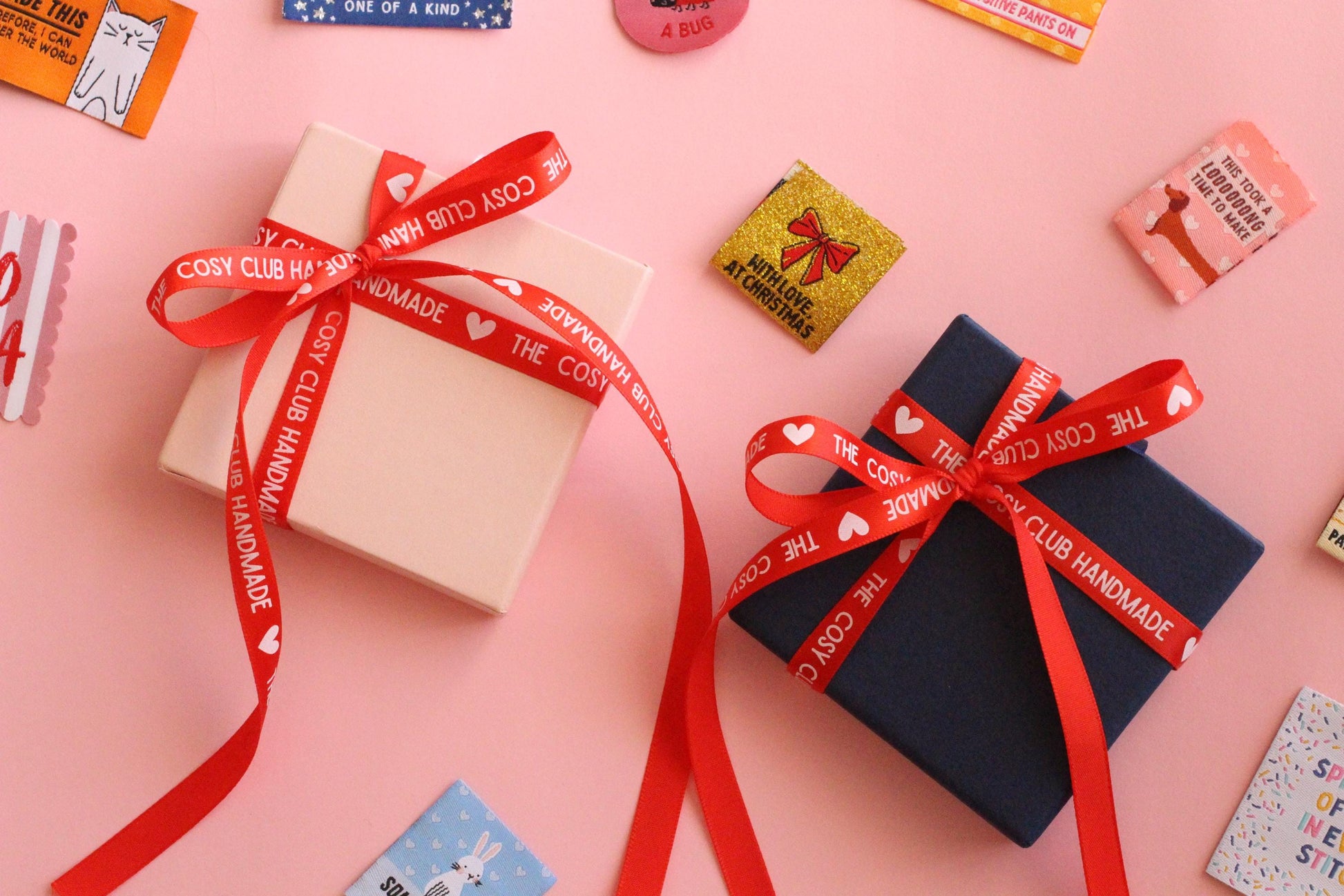 LIMITED EDITION Sewing Labels Gift Set | 18 woven sewing labels in reusable gift box. Gift set for sewists, crafts, quilt tags, labels gifts - The Cosy Club Handmade