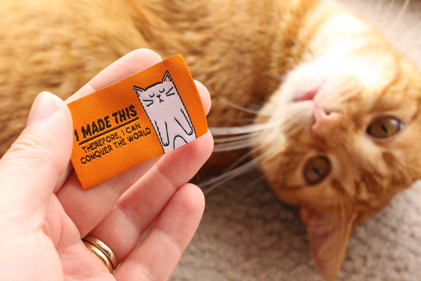 Cat Woven Sewing Labels – Pack of 5 “I Made This” Tags, Fun Clothing Labels for Handmade Projects & Cat Lovers - The Cosy Club Handmade
