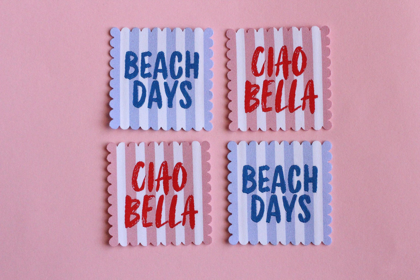 SCALLOP EDGE PACK | Scallop Edge Woven Sewing Labels: Beach Days & Ciao Bella - Pack of 4 clothes tags for Handmade projects, Interfaced - The Cosy Club Handmade