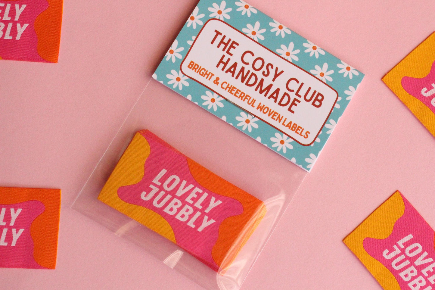Colorful Woven Sewing Labels – Pack of 5 “Lovely Jubbly” Tags, Fun Clothing Labels for Handmade Clothes, Quilting & Sewing Projects - The Cosy Club Handmade