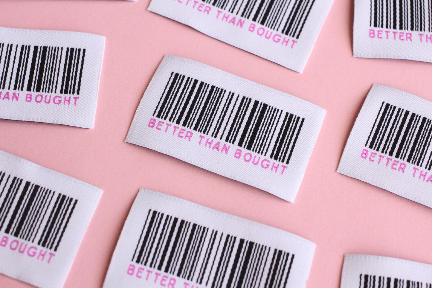 Woven Clothing Labels - "Better Than Bought" Barcode Design Woven Sewing Labels - Pack of 5 Fun Tags for Handmade Projects and Gifts, Crafts - The Cosy Club Handmade