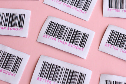 Woven Clothing Labels - "Better Than Bought" Barcode Design Woven Sewing Labels - Pack of 5 Fun Tags for Handmade Projects and Gifts, Crafts - The Cosy Club Handmade