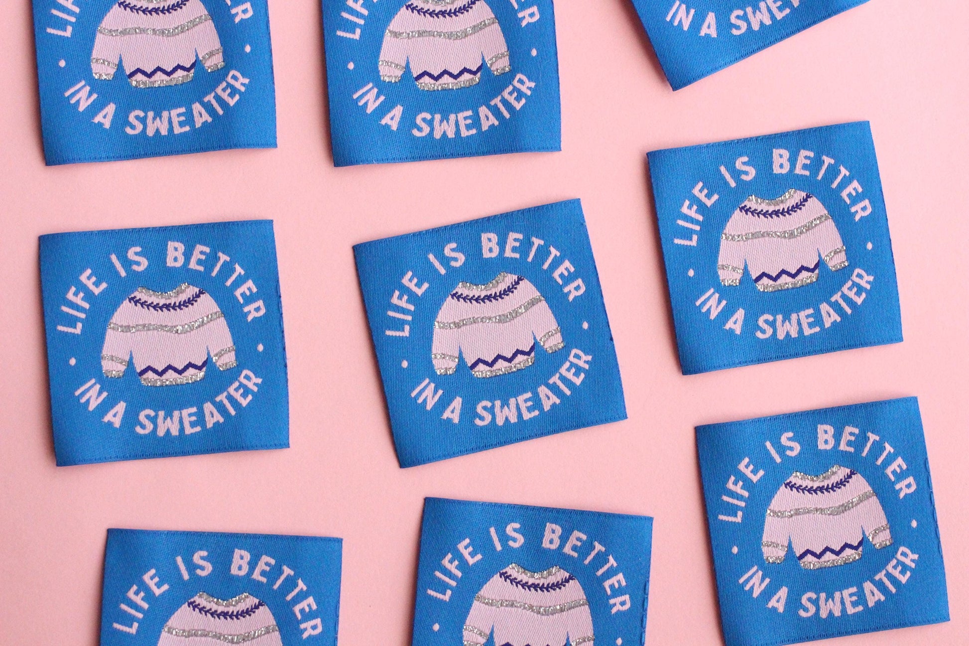 Winter Woven Sewing Labels – Pack of 5 Cosy Labels “Life is Better in a Sweater” Tags, Fun Clothing Labels for Handmade Projects, Knitting - The Cosy Club Handmade