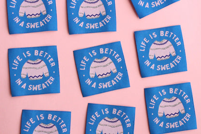 Winter Woven Sewing Labels – Pack of 5 Cosy Labels “Life is Better in a Sweater” Tags, Fun Clothing Labels for Handmade Projects, Knitting - The Cosy Club Handmade