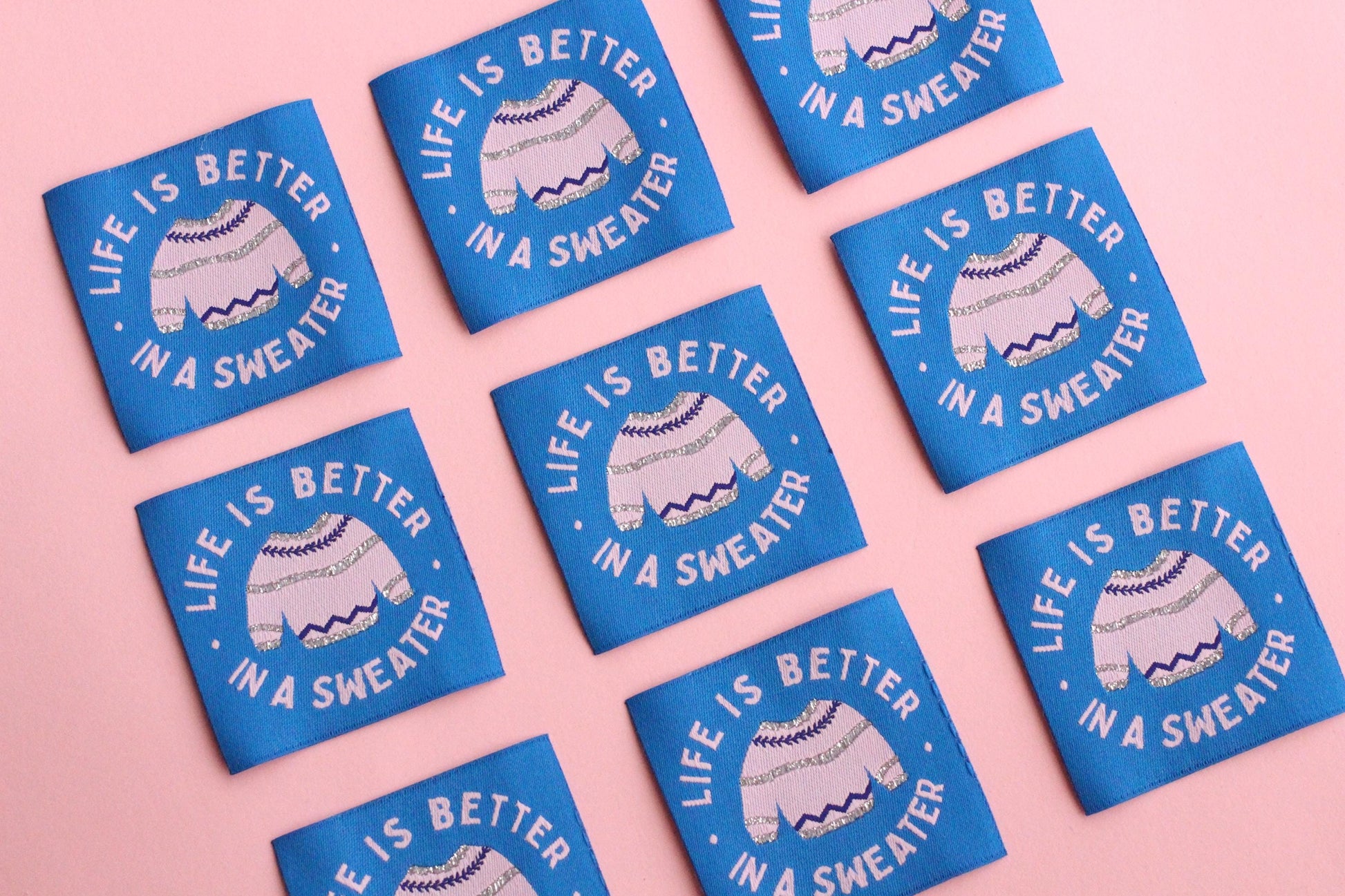Winter Woven Sewing Labels – Pack of 5 Cosy Labels “Life is Better in a Sweater” Tags, Fun Clothing Labels for Handmade Projects, Knitting - The Cosy Club Handmade