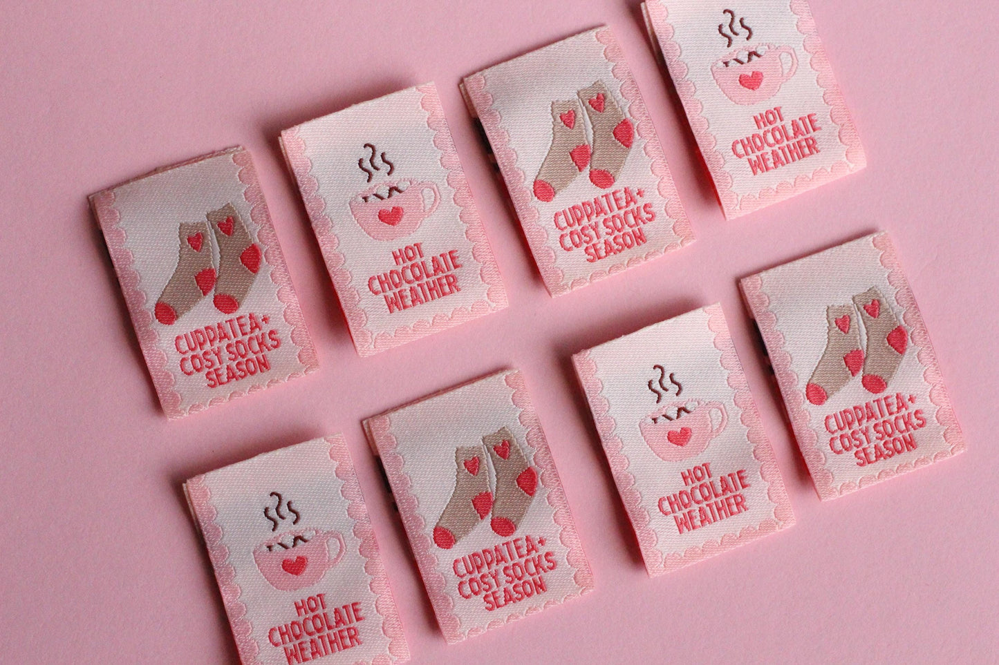 HOT CHOCOLATE WEATHER | Cosy Winter Double Sided Woven Sewing Labels (6 Pack) - The Cosy Club Handmade