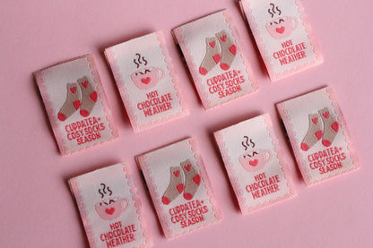 HOT CHOCOLATE WEATHER | Cosy Winter Double Sided Woven Sewing Labels (6 Pack) - The Cosy Club Handmade