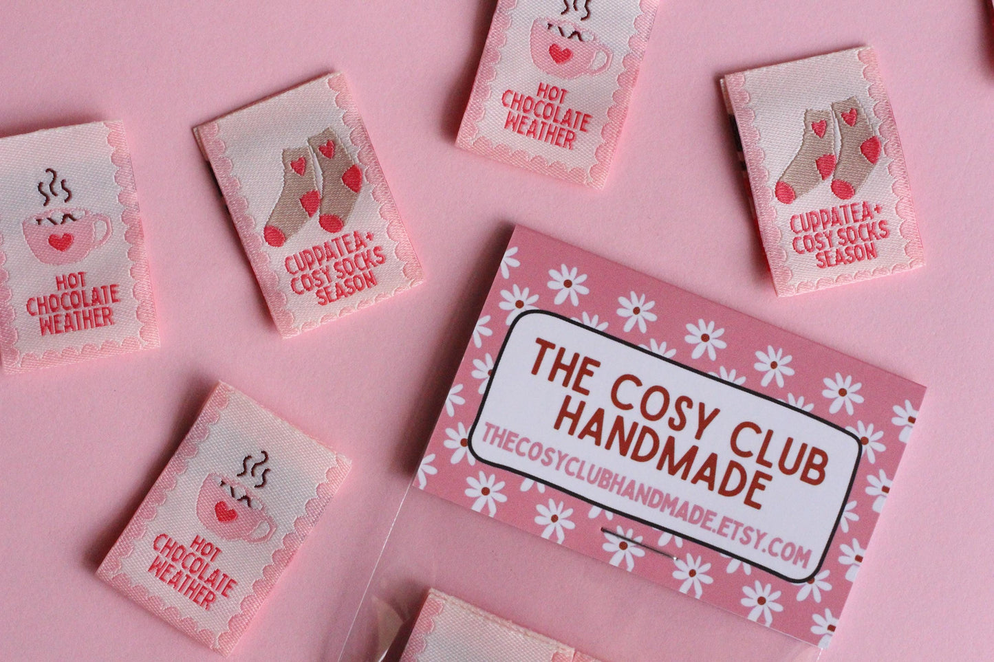 HOT CHOCOLATE WEATHER | Cosy Winter Double Sided Woven Sewing Labels (6 Pack) - The Cosy Club Handmade