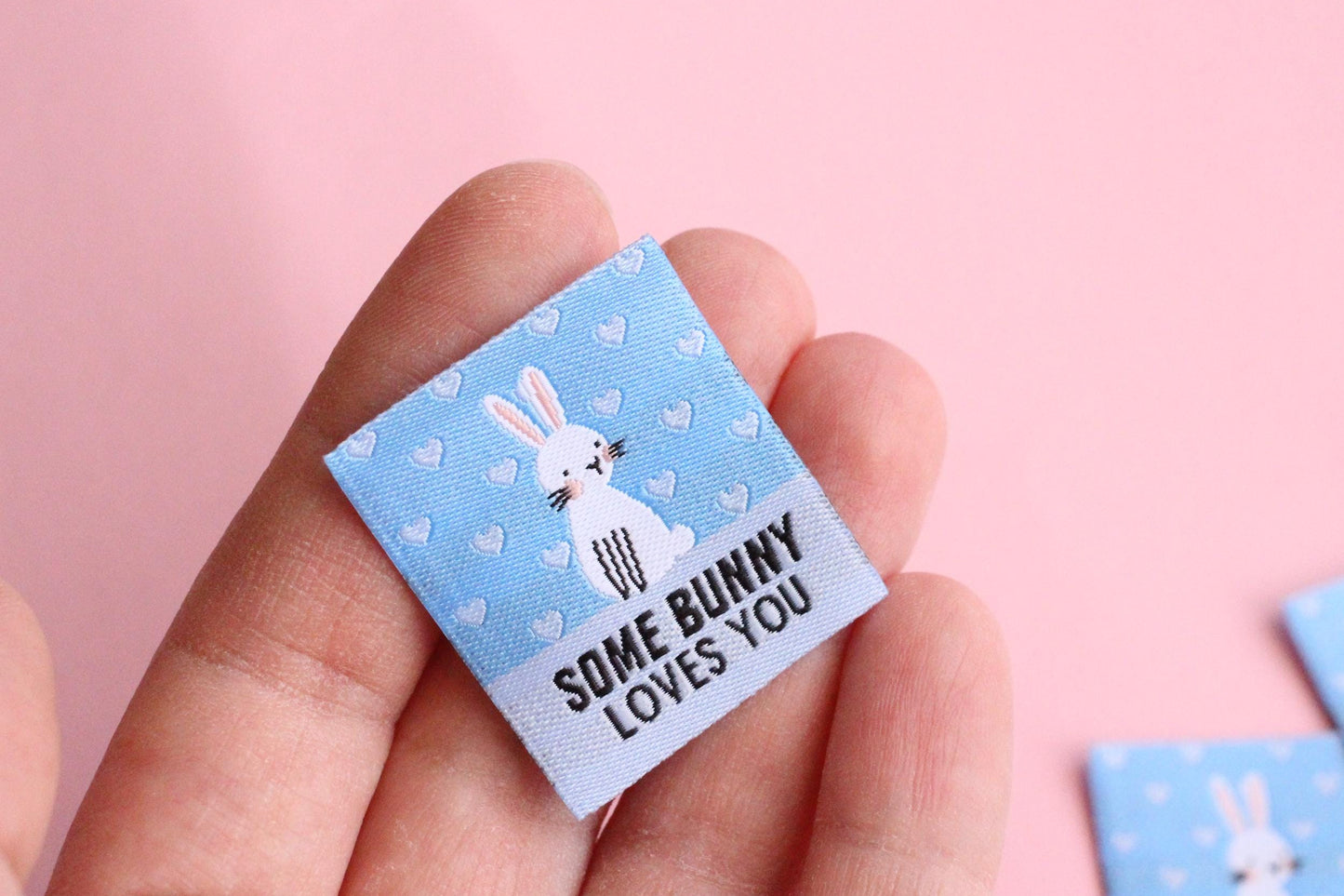SOME BUNNY LOVES YOU | Bunny Rabbit Flat Woven Sewing Labels (5 Pack) - The Cosy Club Handmade