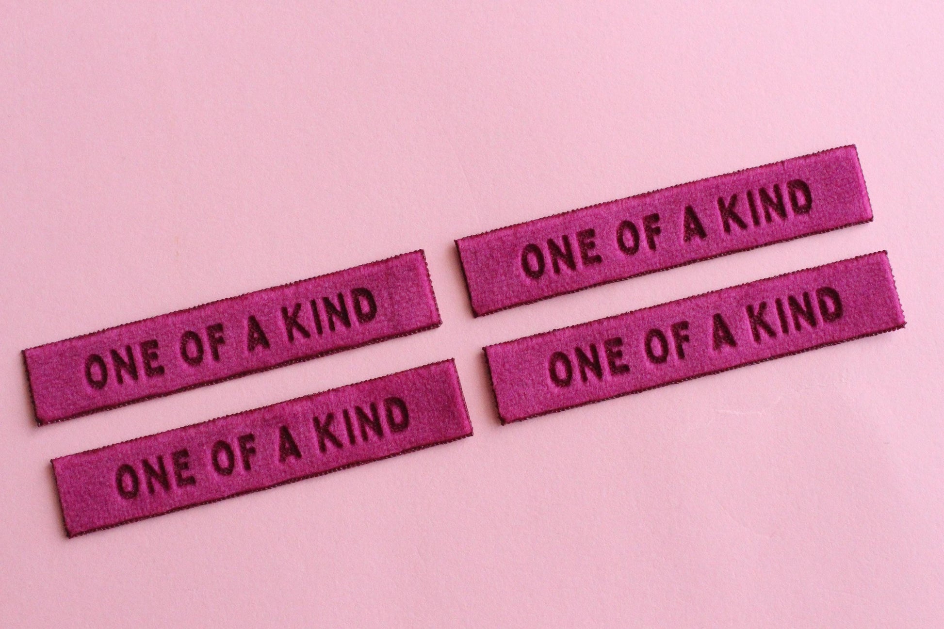 Velvet labels for handmade clothes | Pack of 4 berry pink velvet sewing labels "One of a Kind" | Super soft velvet tags for handmade items - The Cosy Club Handmade