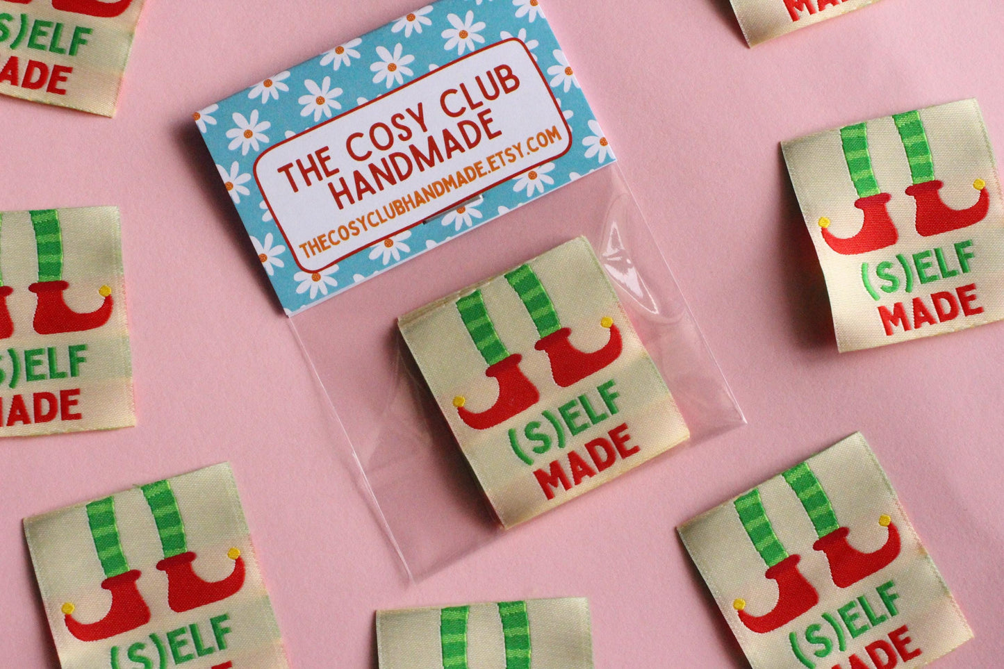 (S)ELF MADE | Christmas Flat Woven Sewing Labels (5 Pack) - The Cosy Club Handmade