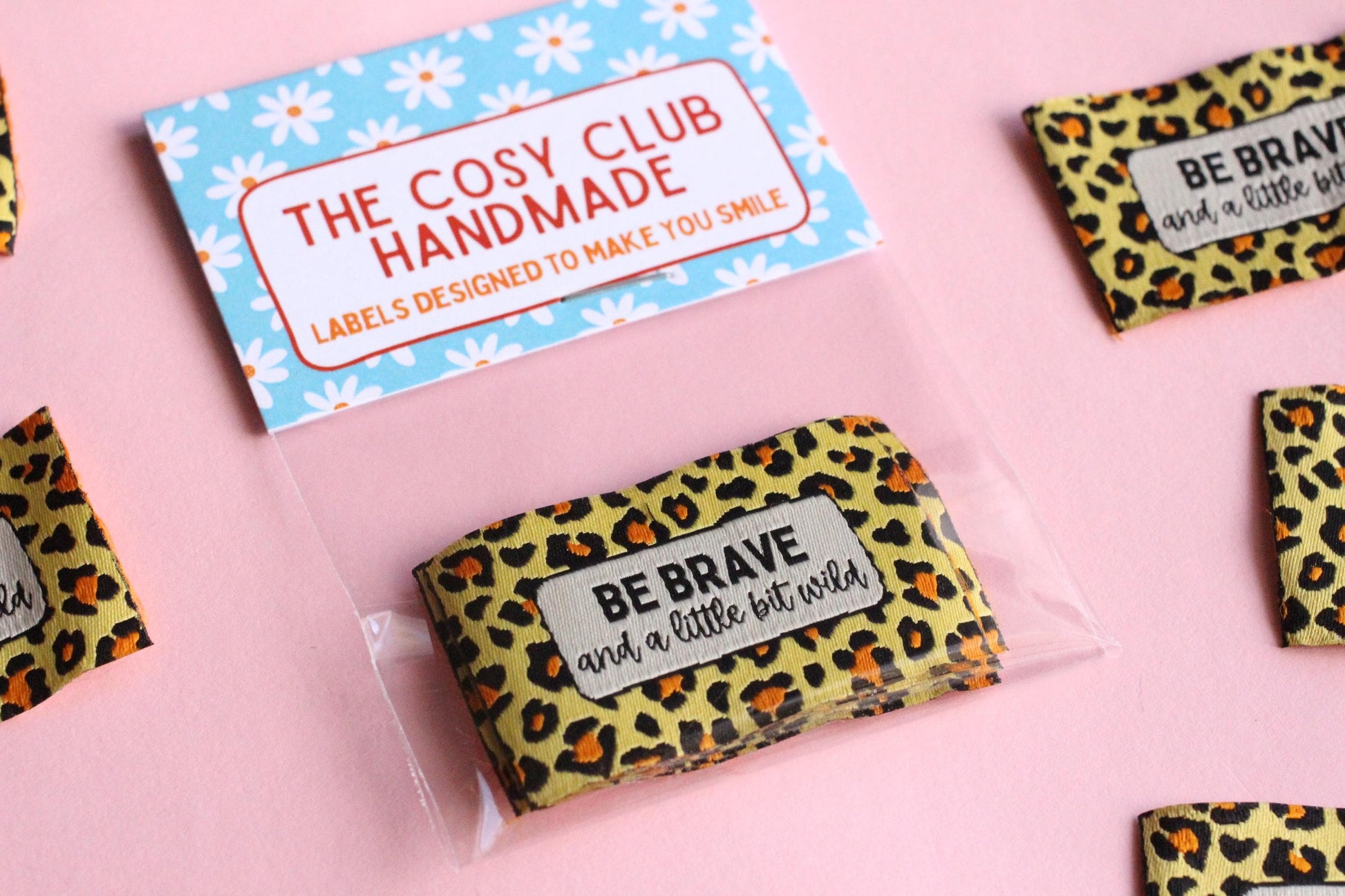 Animal Print Woven Sewing Labels – Pack of 5 “Be Brave & A Little Bit Wild” Tags, Handmade Clothing Labels for Quilting and Crochet - The Cosy Club Handmade
