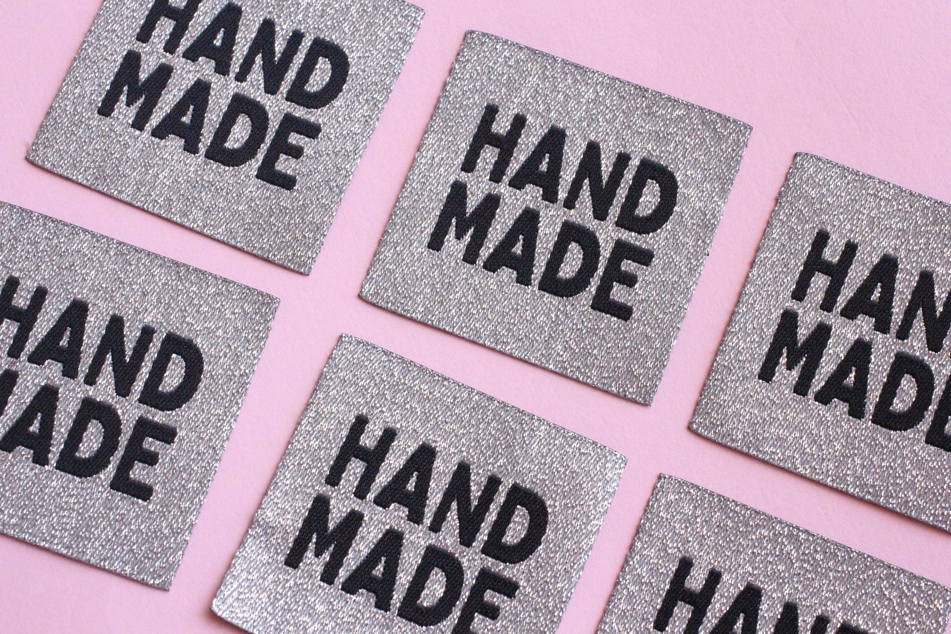 Metallic Silver "HANDMADE" Woven Sewing Labels - Pack of 5 labels for handmade projects, Super sparkly fabric labels for knitting, crochet - The Cosy Club Handmade