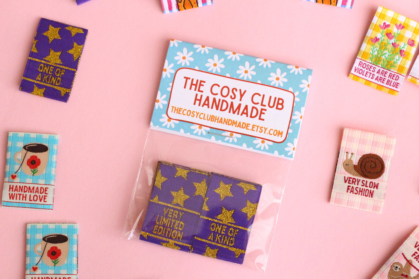 Purple & Gold Star Woven Sewing Labels:  "Very Limited Edition" Clothing Tags (Pack of 6) Labels for handmade projects, gifts, quilting tags - The Cosy Club Handmade