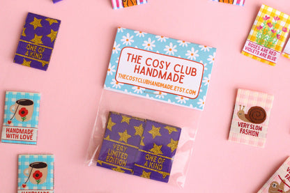 Purple & Gold Star Woven Sewing Labels:  "Very Limited Edition" Clothing Tags (Pack of 6) Labels for handmade projects, gifts, quilting tags - The Cosy Club Handmade