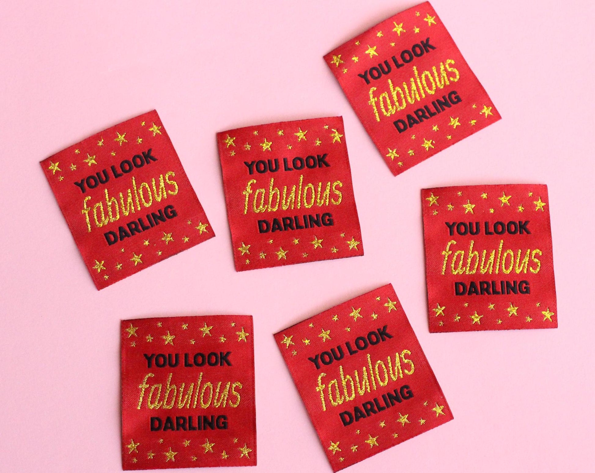 Metallic Gold Woven Sewing Labels – Pack of 5 “You Look Fabulous Darling” Tags, Handmade Clothing Labels for Crochet & Knitting - The Cosy Club Handmade