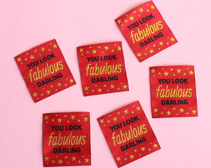 Metallic Gold Woven Sewing Labels – Pack of 5 “You Look Fabulous Darling” Tags, Handmade Clothing Labels for Crochet & Knitting - The Cosy Club Handmade