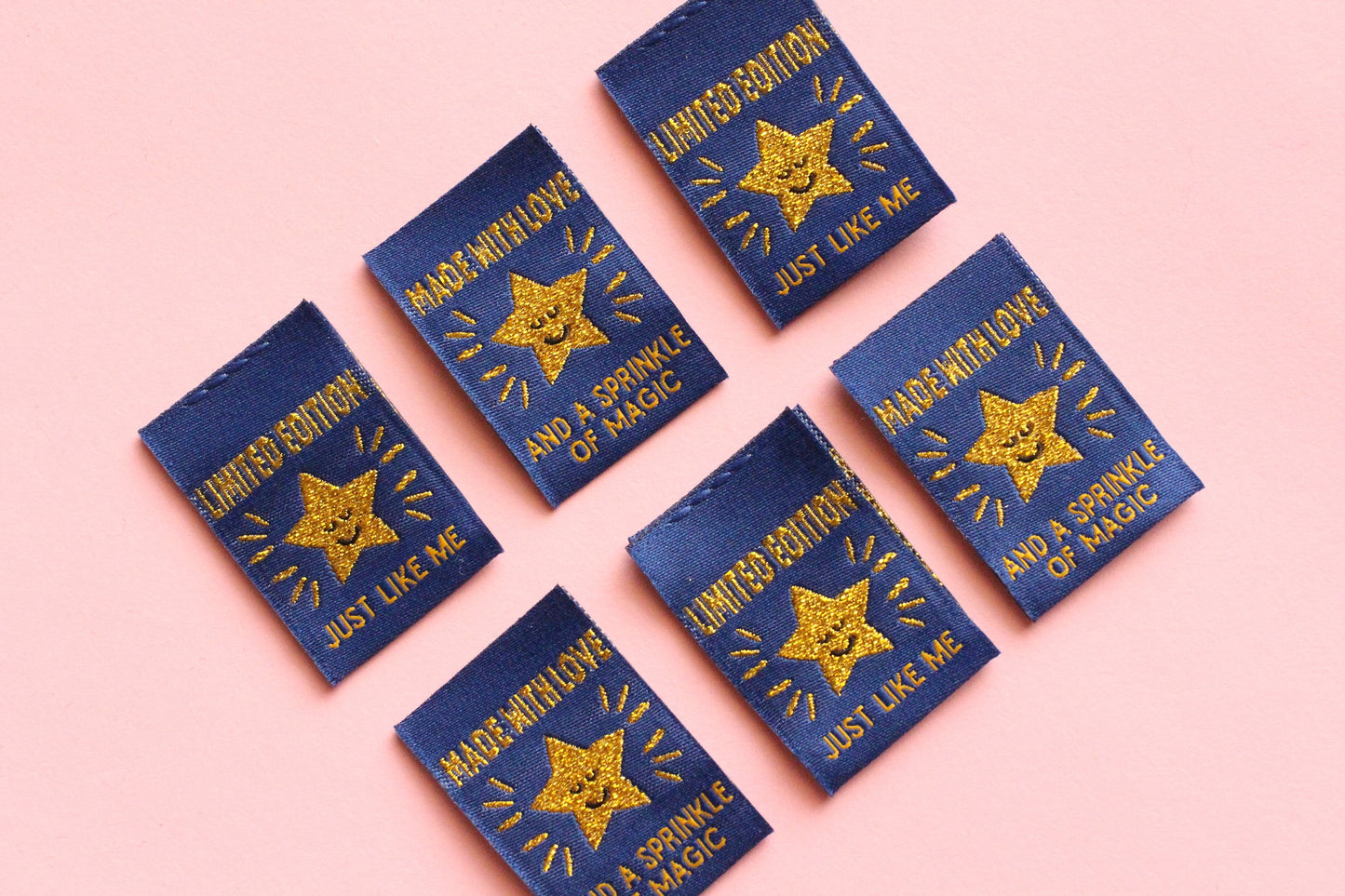 Metallic Gold Star Sewing Labels – Pack of 6 “Handmade With Love” & “Limited Edition” Double-Sided Woven Tags for Handmade Clothes - The Cosy Club Handmade