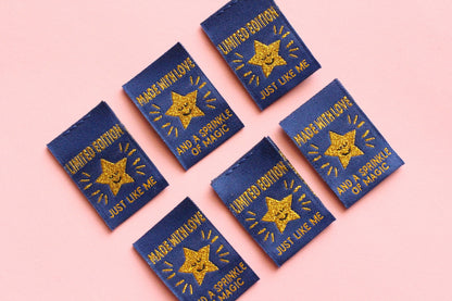 Metallic Gold Star Sewing Labels – Pack of 6 “Handmade With Love” & “Limited Edition” Double-Sided Woven Tags for Handmade Clothes - The Cosy Club Handmade