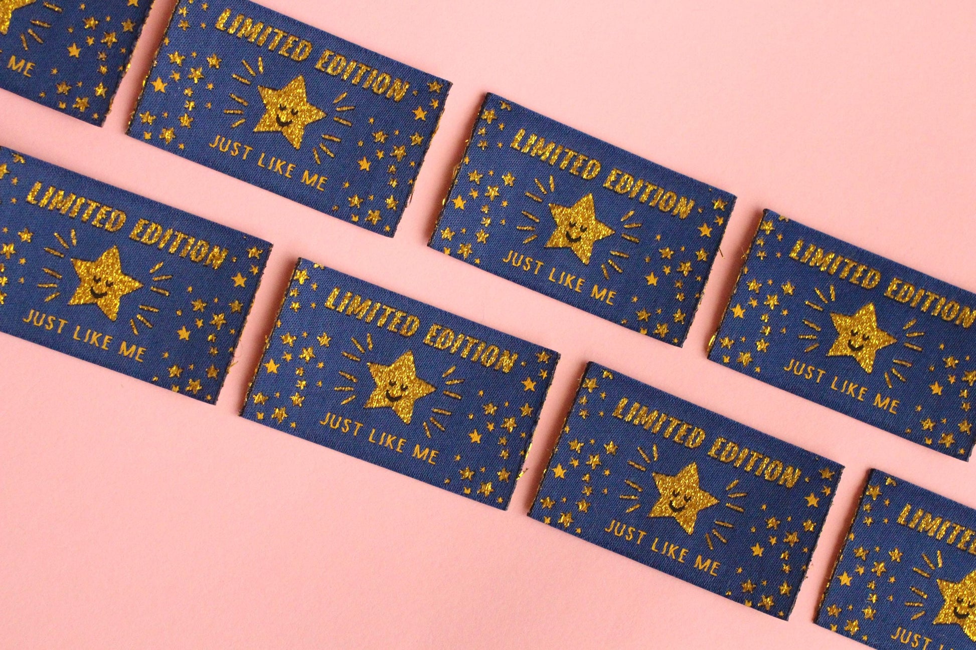 LIMITED EDITION | JUST LIKE ME Gold Star Flat Woven Sewing Labels (5 Pack) - The Cosy Club Handmade
