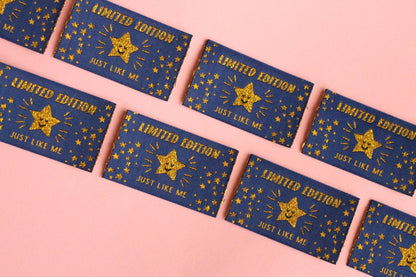 LIMITED EDITION | JUST LIKE ME Gold Star Flat Woven Sewing Labels (5 Pack) - The Cosy Club Handmade