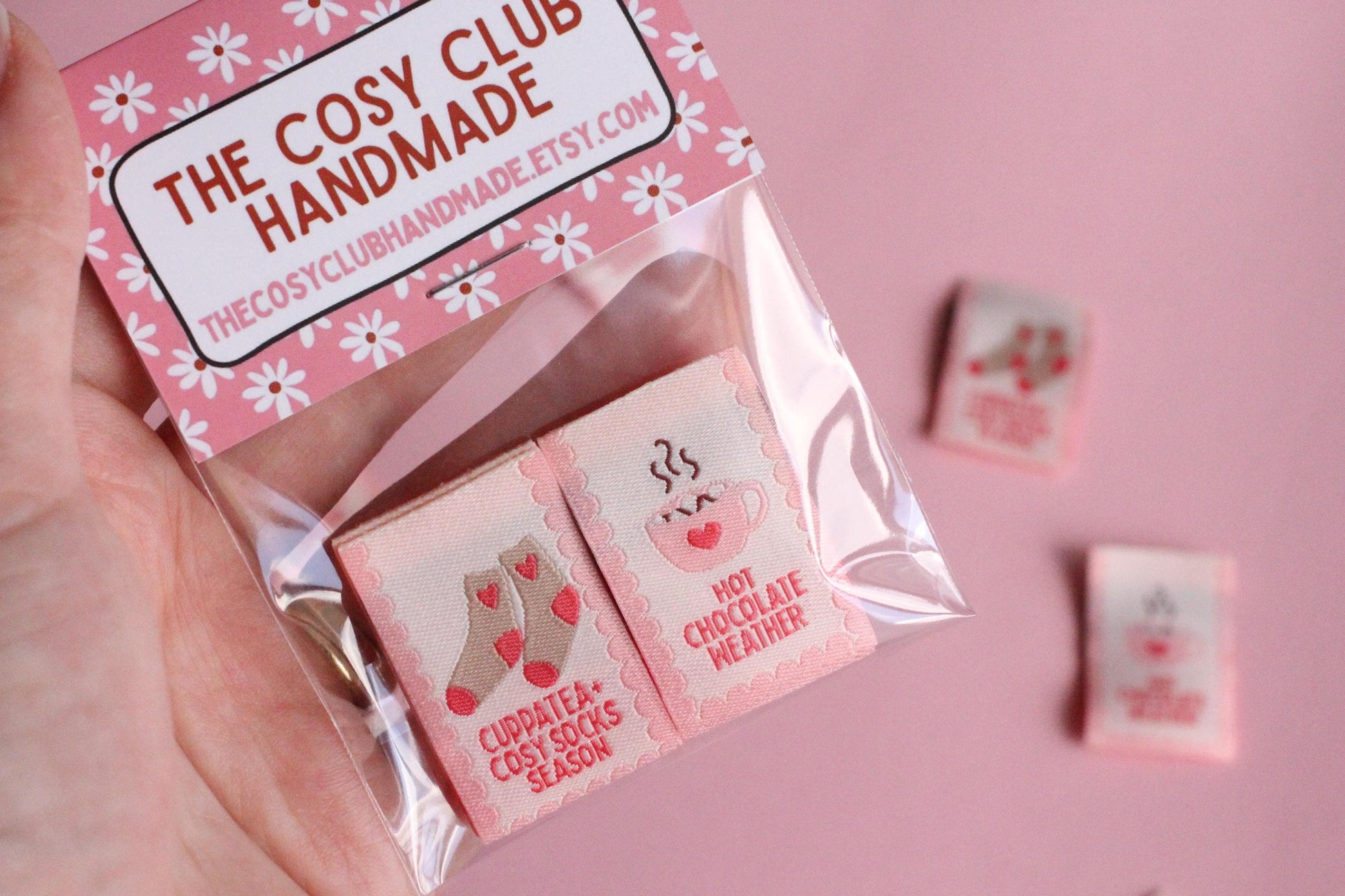 HOT CHOCOLATE WEATHER | Cosy Winter Double Sided Woven Sewing Labels (6 Pack) - The Cosy Club Handmade