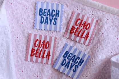 SCALLOP EDGE PACK | Scallop Edge Woven Sewing Labels: Beach Days & Ciao Bella - Pack of 4 clothes tags for Handmade projects, Interfaced - The Cosy Club Handmade