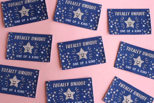 TOTALLY UNIQUE / ONE OF A KIND | Sparkly Silver Star Flat Woven Sewing Labels (5 Pack) - The Cosy Club Handmade