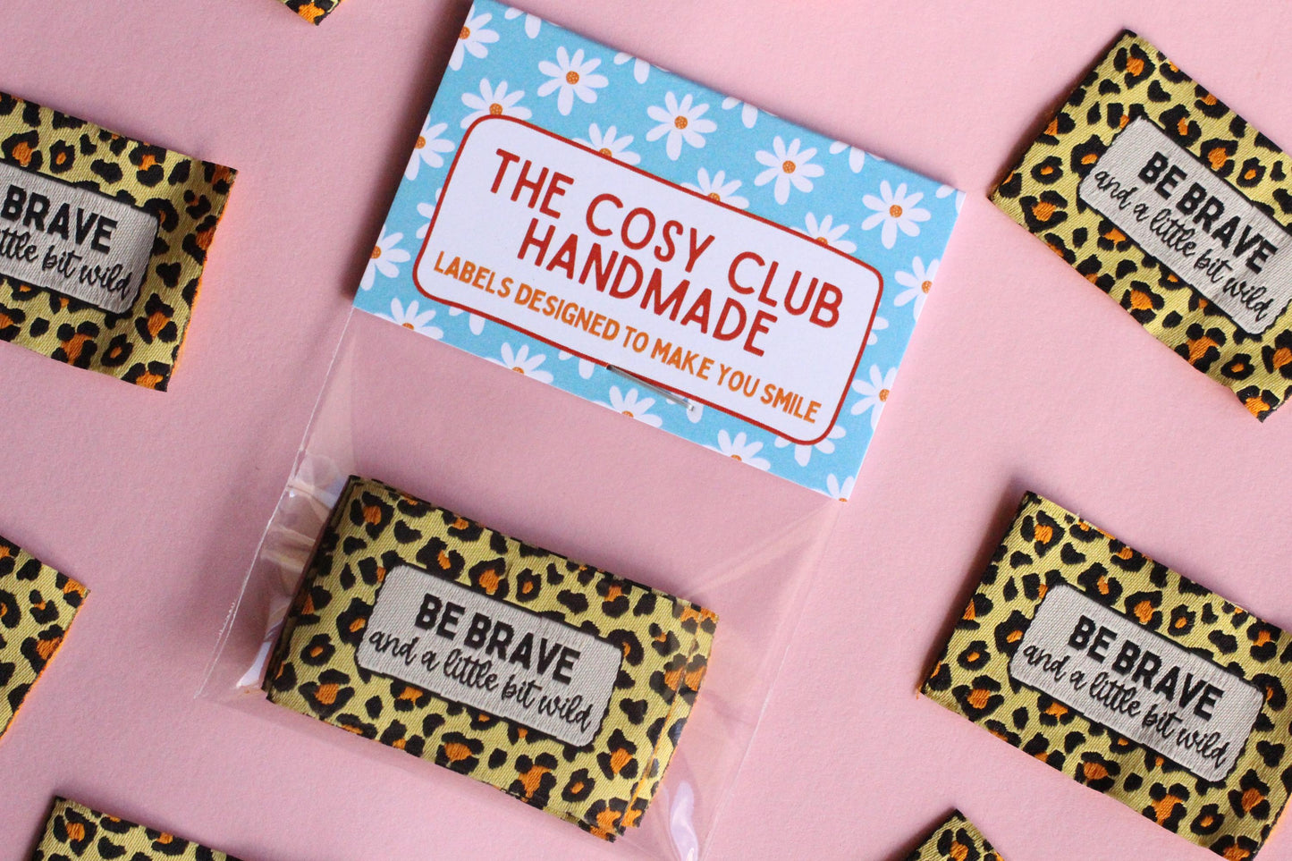 Animal Print Woven Sewing Labels – Pack of 5 “Be Brave & A Little Bit Wild” Tags, Handmade Clothing Labels for Quilting and Crochet - The Cosy Club Handmade