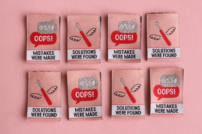 Seam Ripper Sewing Labels "Mistakes Were Made / Solutions Were Found" Funny Tags (Pack of 6) Super Soft Woven Labels for Handmade Projects - The Cosy Club Handmade
