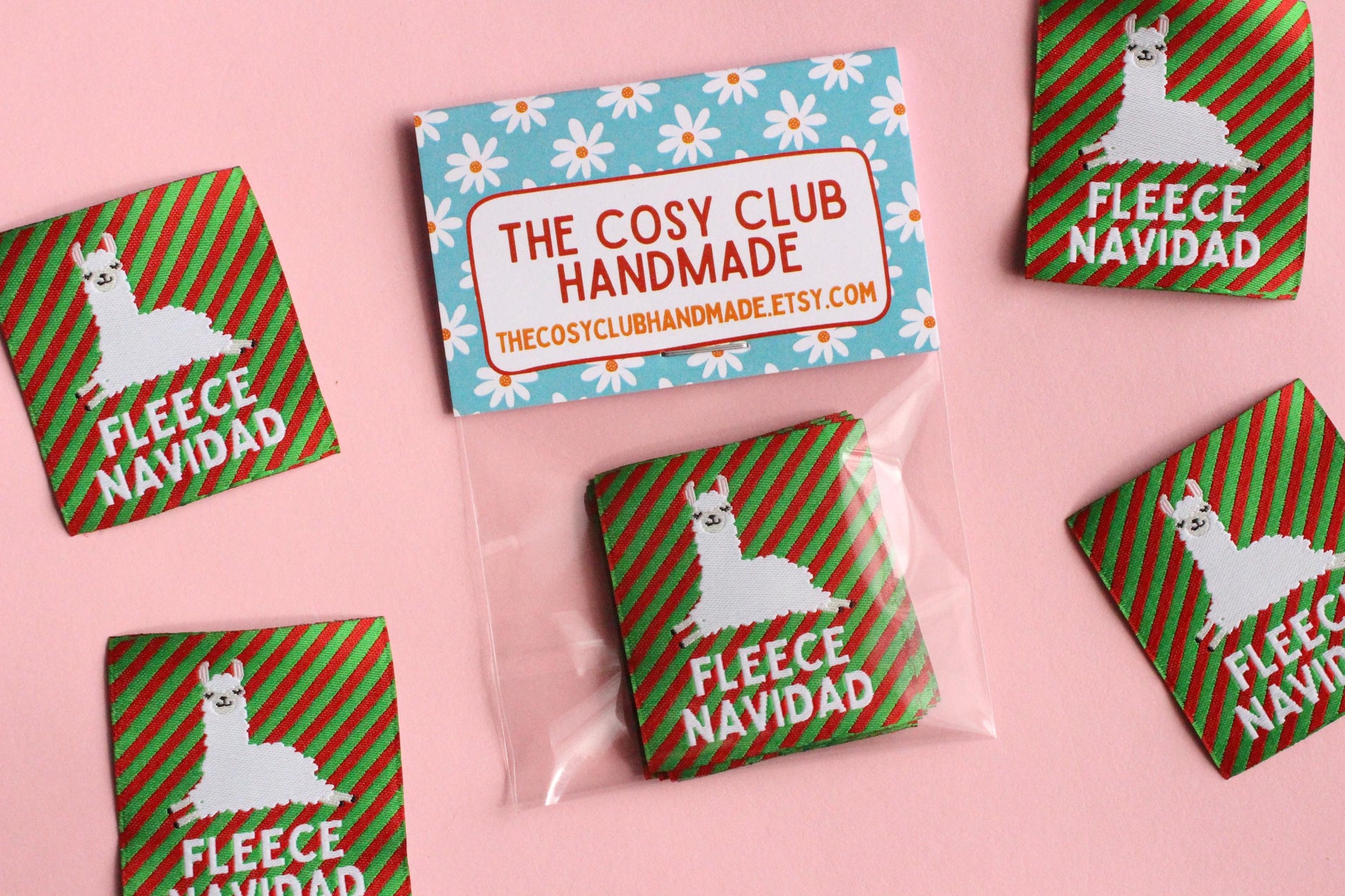 FLEECE NAVIDAD | Llama Alpaca Christmas Flat Woven Sewing Labels (5 Pack) - The Cosy Club Handmade
