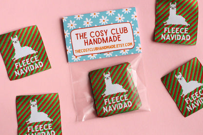 FLEECE NAVIDAD | Llama Alpaca Christmas Flat Woven Sewing Labels (5 Pack) - The Cosy Club Handmade