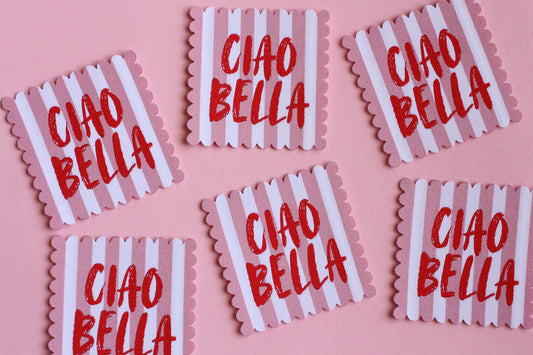 Ciao Bella SCALLOP EDGE Woven Sewing Labels: Cute Pink & White Stripe Clothes Tags for Handmade Projects, Summer Woven Labels, Interfaced - The Cosy Club Handmade