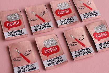 Seam Ripper Sewing Labels "Mistakes Were Made / Solutions Were Found" Funny Tags (Pack of 6) Super Soft Woven Labels for Handmade Projects - The Cosy Club Handmade