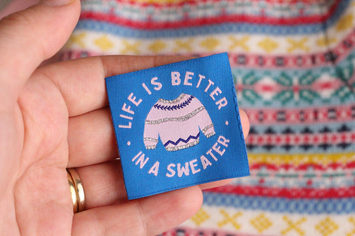 Winter Woven Sewing Labels – Pack of 5 Cosy Labels “Life is Better in a Sweater” Tags, Fun Clothing Labels for Handmade Projects, Knitting - The Cosy Club Handmade