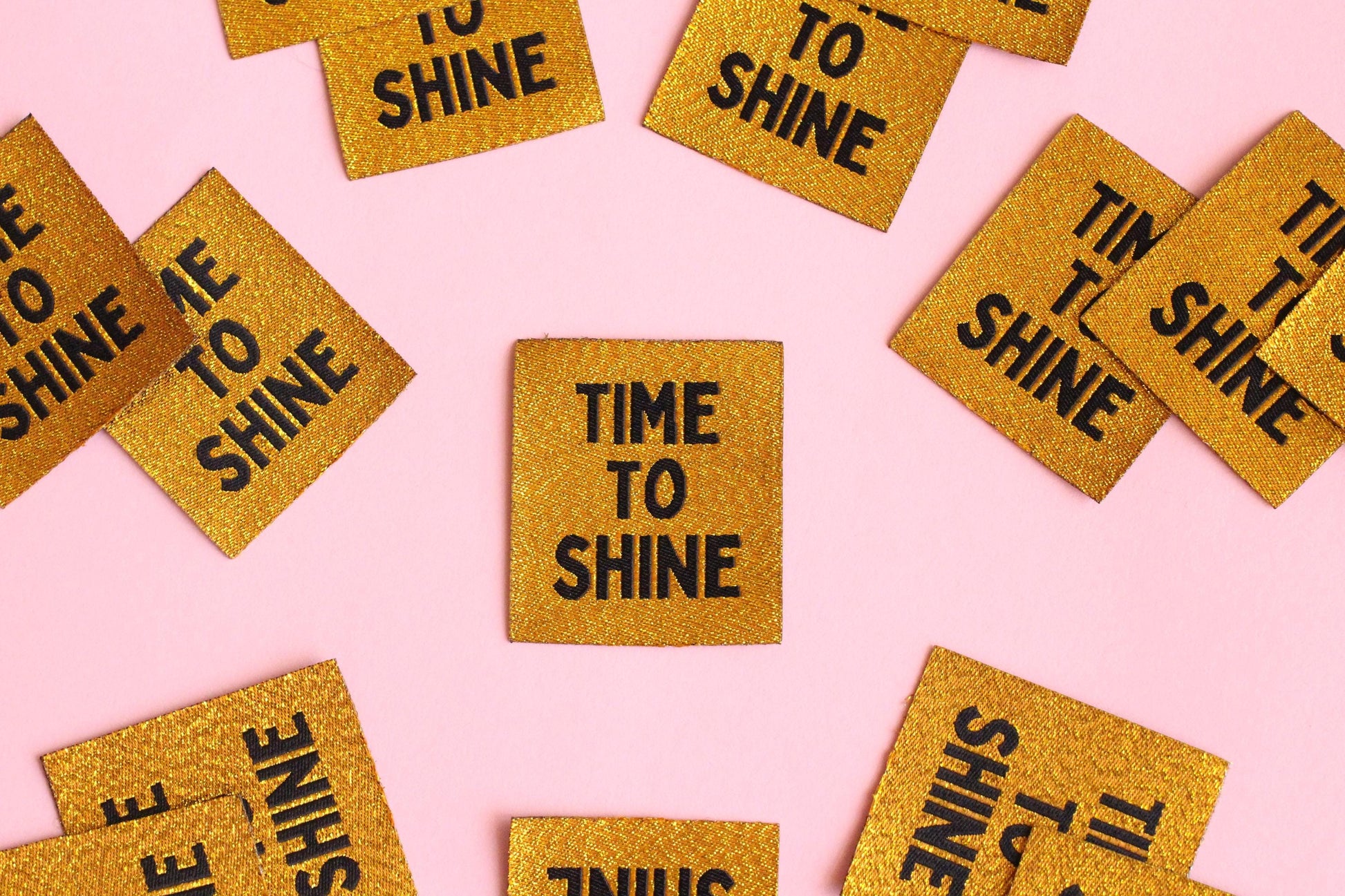 Metallic Gold Woven Sewing Labels – Pack of 5 “Time to Shine” Tags, Shiny Clothing Labels for Handmade Knitting, Crochet & Quilting - The Cosy Club Handmade