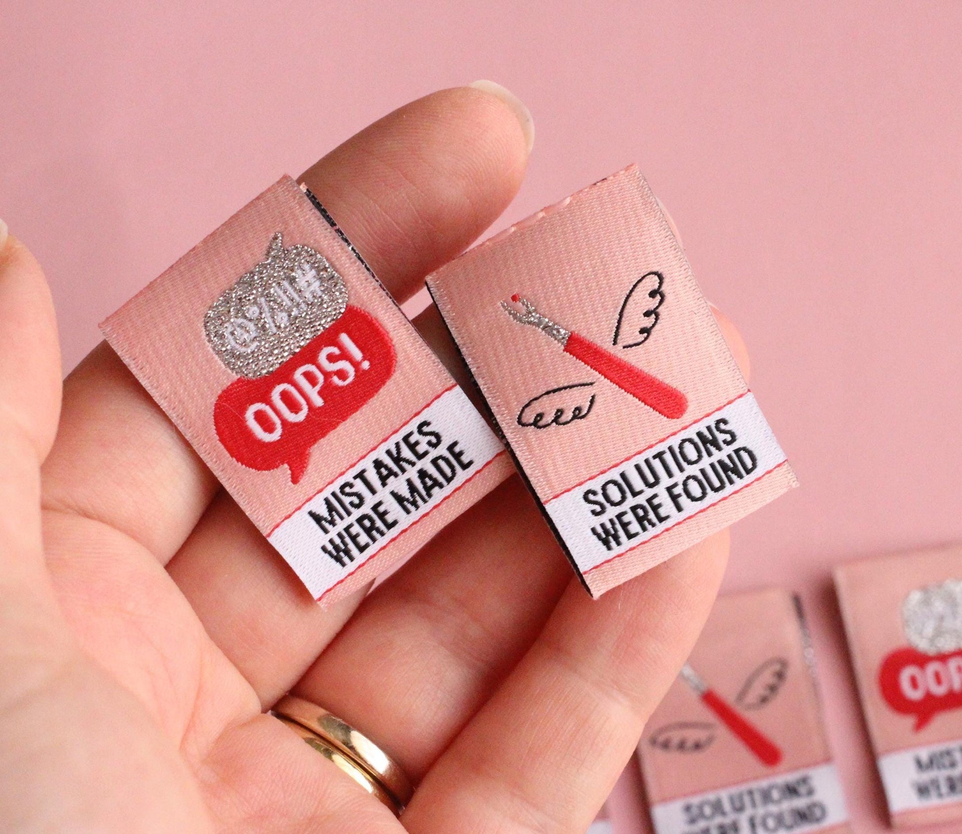 Seam Ripper Sewing Labels "Mistakes Were Made / Solutions Were Found" Funny Tags (Pack of 6) Super Soft Woven Labels for Handmade Projects - The Cosy Club Handmade