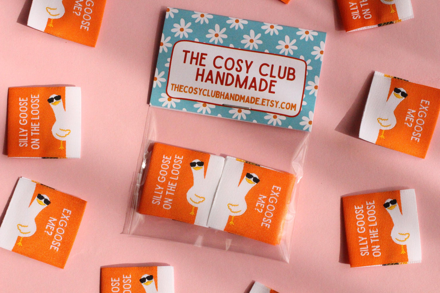 Funny Woven Sewing Labels – Pack of 6 Silly Goose “EXGOOSE ME?” "Silly Goose on the Loose" Tags, Fabric Labels for Handmade Clothes Quilting - The Cosy Club Handmade