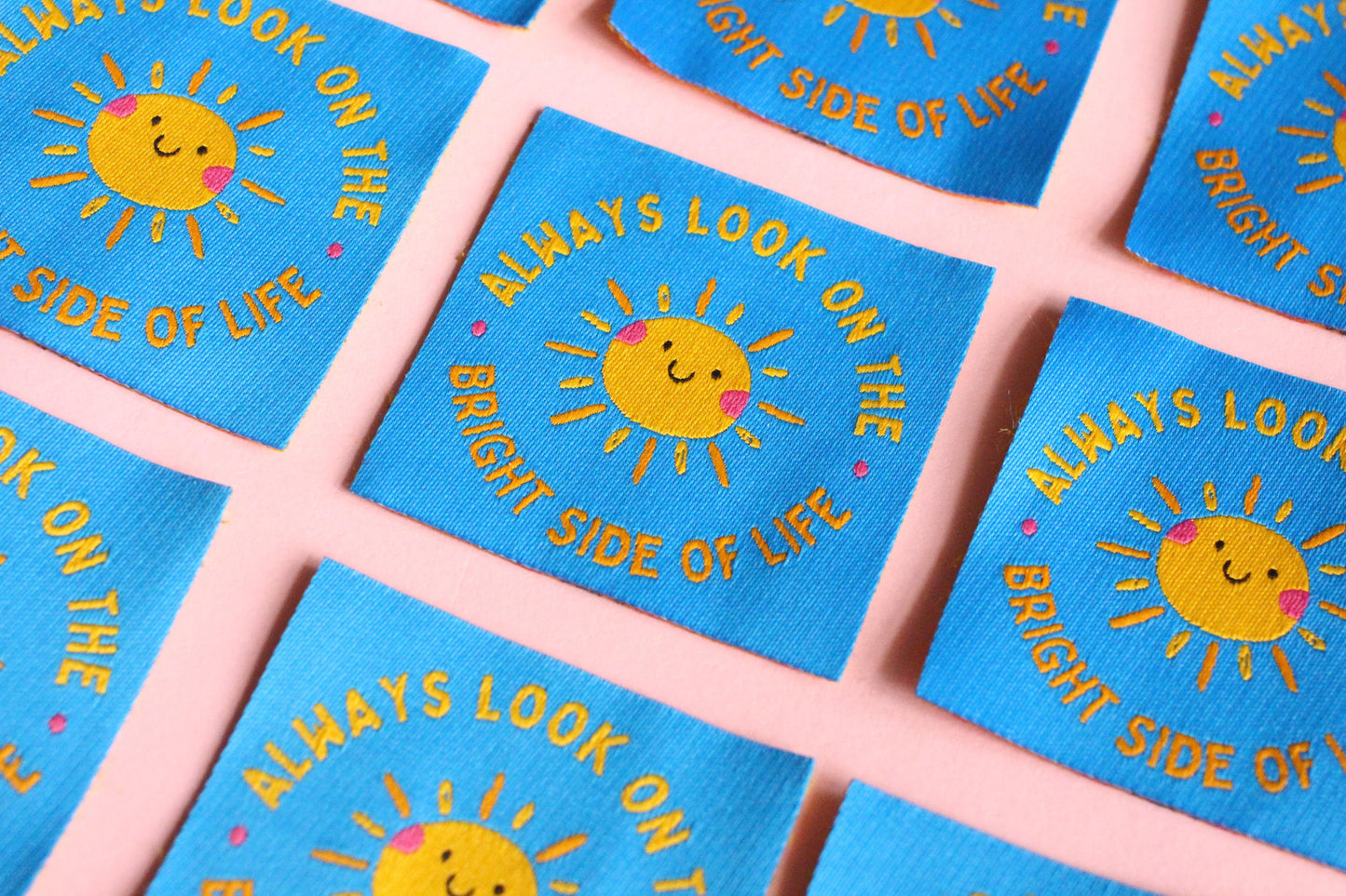 Woven Sewing Labels – Pack of 5 “Always Look On The Bright Side of Life” Tags, Cute Fabric Clothing Labels for Handmade Sewing Projects - The Cosy Club Handmade
