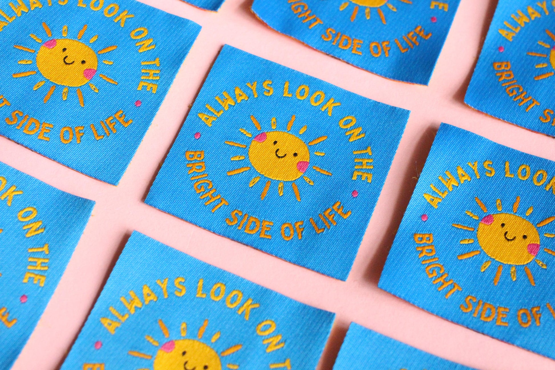 Woven Sewing Labels – Pack of 5 “Always Look On The Bright Side of Life” Tags, Cute Fabric Clothing Labels for Handmade Sewing Projects - The Cosy Club Handmade