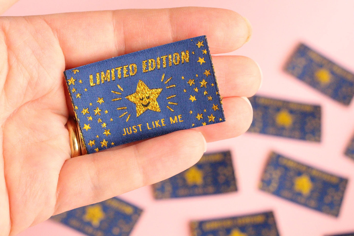 LIMITED EDITION | JUST LIKE ME Gold Star Flat Woven Sewing Labels (5 Pack) - The Cosy Club Handmade