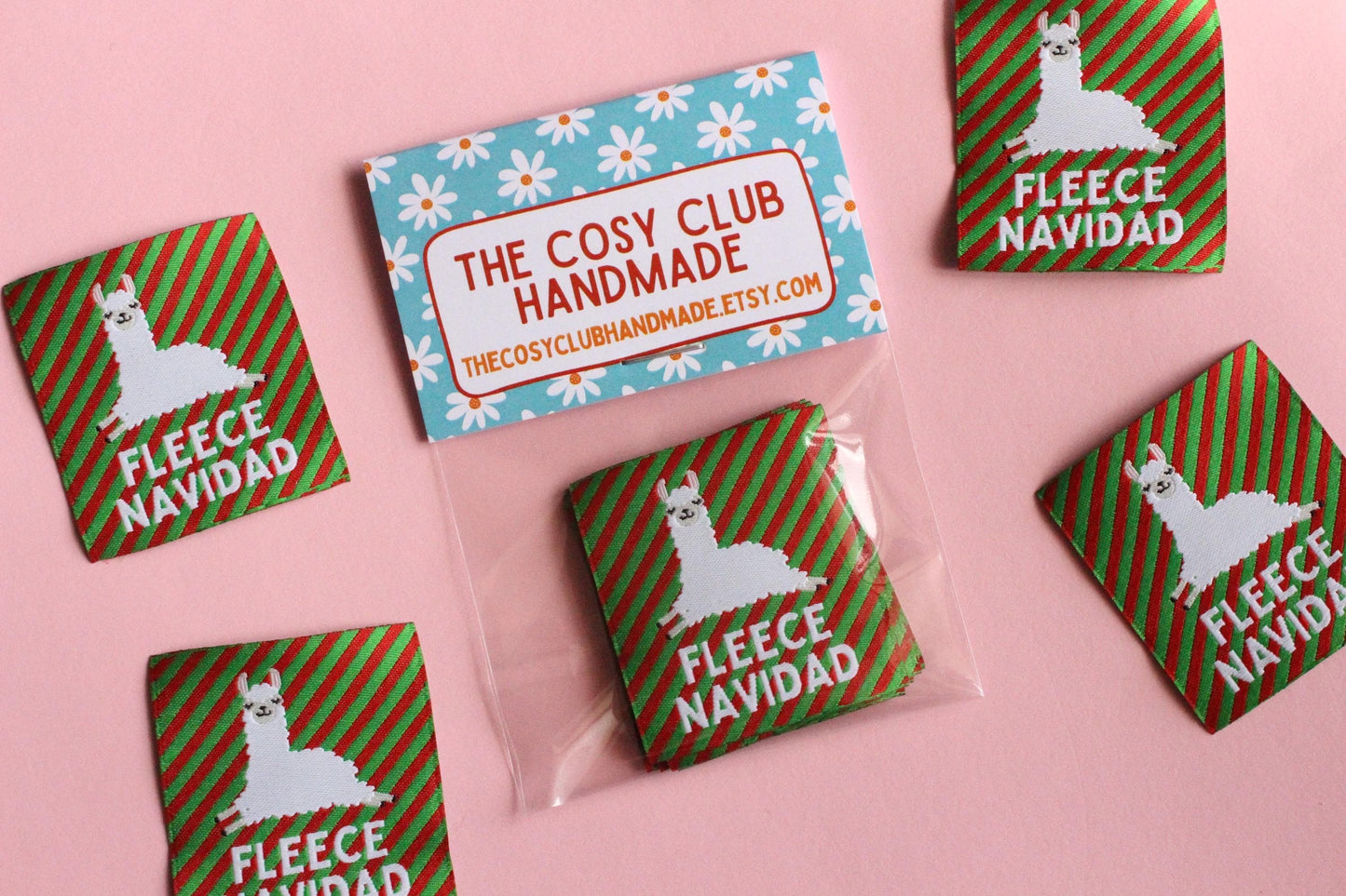 FLEECE NAVIDAD | Llama Alpaca Christmas Flat Woven Sewing Labels (5 Pack) - The Cosy Club Handmade