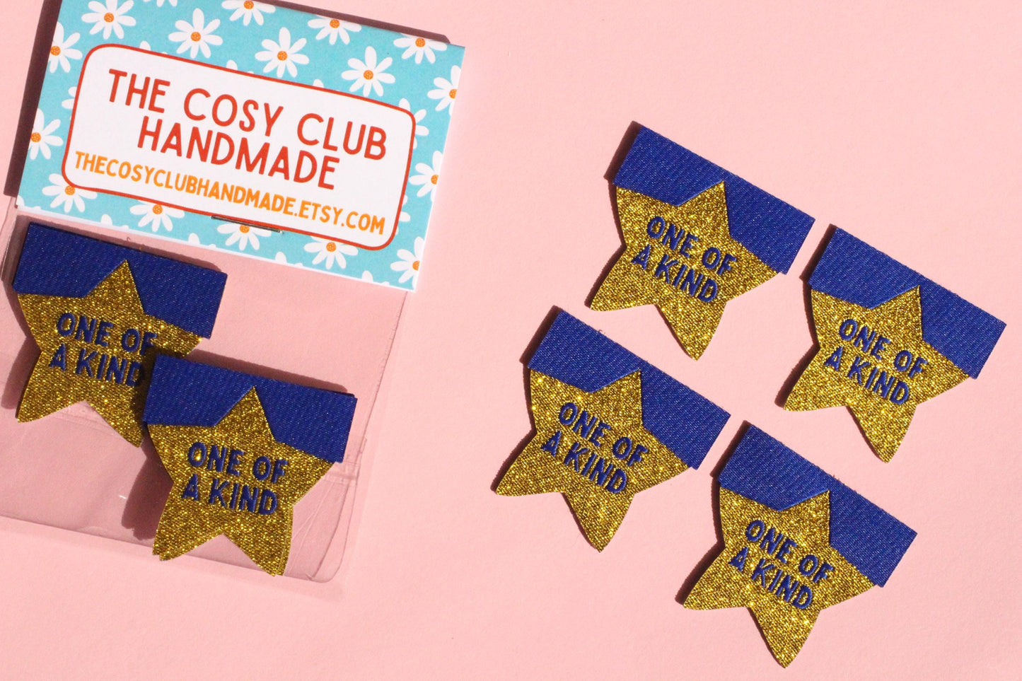 Star Sewing Labels: Metallic Gold "One of a Kind" Woven Tags (Pack of 4), Interfaced | Woven Sewing Labels for Handmade Gifts and Projects - The Cosy Club Handmade