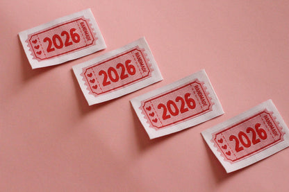 2026 Year Woven Sewing Labels - Pack of 6 vintage ticket design labels for handmade items, crochet, quilting, knitting, Blue or Pink - The Cosy Club Handmade