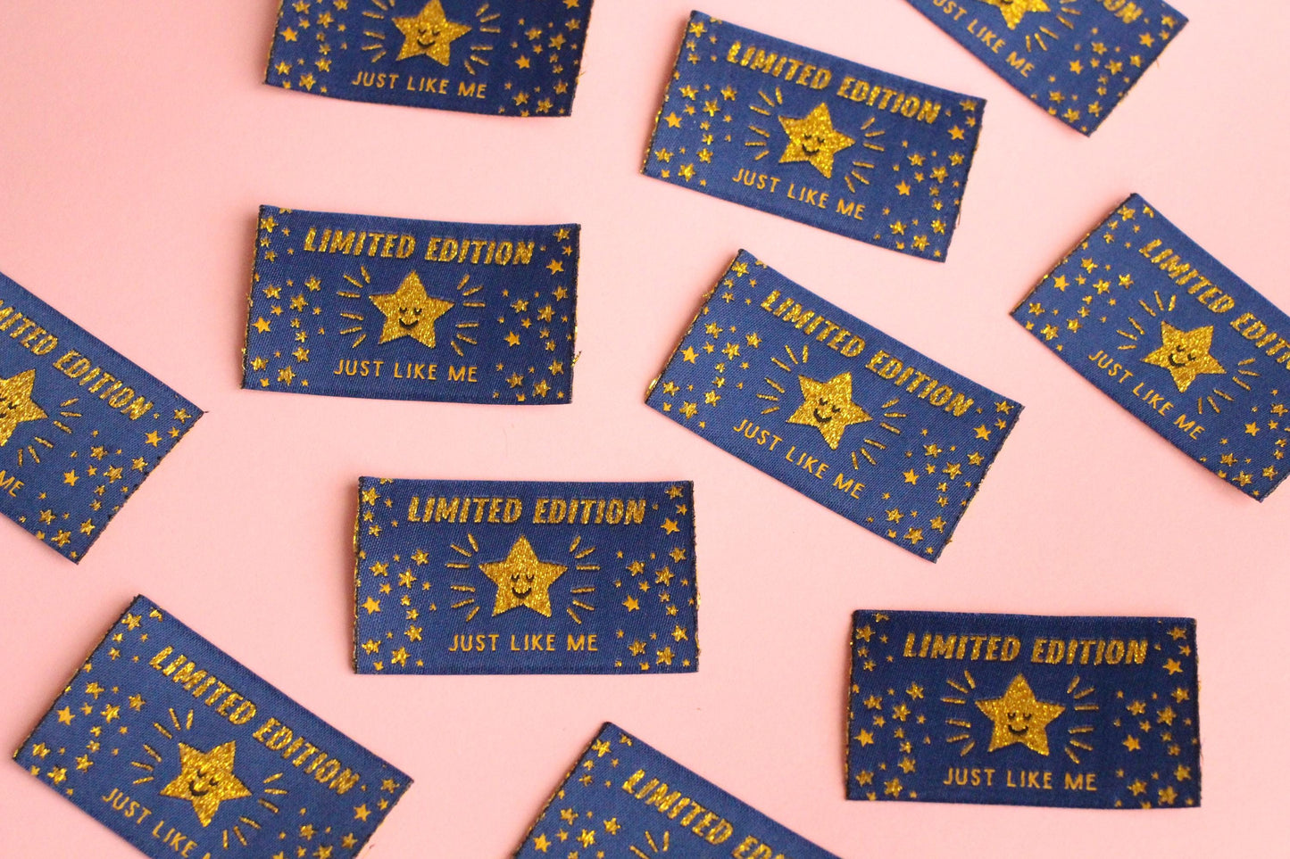 LIMITED EDITION | JUST LIKE ME Gold Star Flat Woven Sewing Labels (5 Pack) - The Cosy Club Handmade