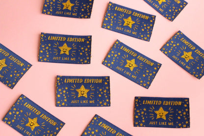 LIMITED EDITION | JUST LIKE ME Gold Star Flat Woven Sewing Labels (5 Pack) - The Cosy Club Handmade