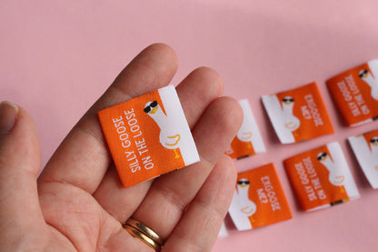 Funny Woven Sewing Labels – Pack of 6 Silly Goose “EXGOOSE ME?” "Silly Goose on the Loose" Tags, Fabric Labels for Handmade Clothes Quilting - The Cosy Club Handmade