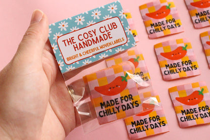 Fun Woven Clothing Labels – Pack of 5 “Made for Chilly Days” Tags, Super Soft Sewing Labels for Handmade Items, Projects, Gift Labels - The Cosy Club Handmade