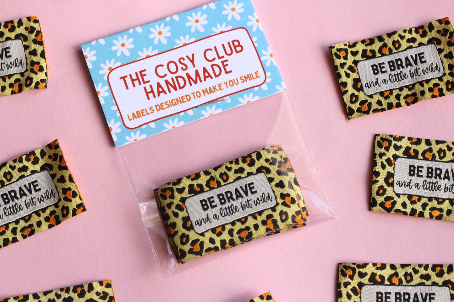 Animal Print Woven Sewing Labels – Pack of 5 “Be Brave & A Little Bit Wild” Tags, Handmade Clothing Labels for Quilting and Crochet - The Cosy Club Handmade