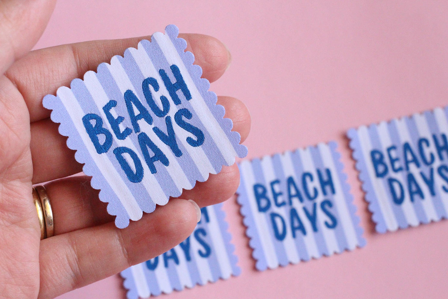 SCALLOP EDGE PACK | Scallop Edge Woven Sewing Labels: Beach Days & Ciao Bella - Pack of 4 clothes tags for Handmade projects, Interfaced - The Cosy Club Handmade